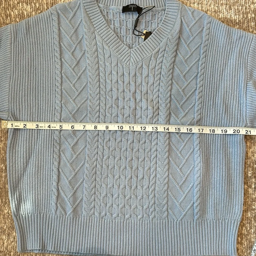 Tahari Blue Cable Knit V-Neck Sweater